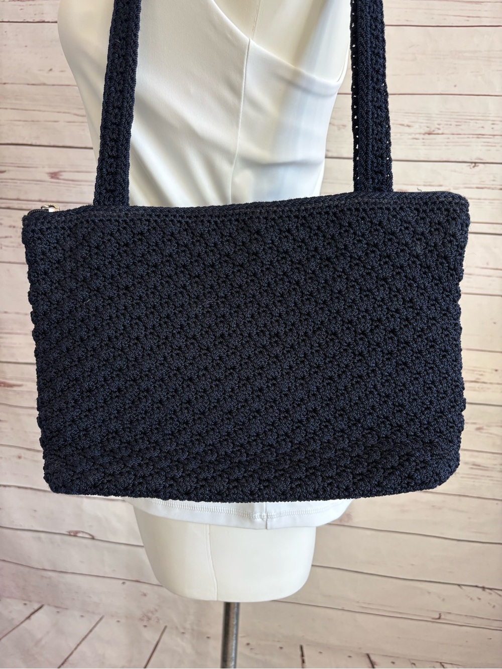 THE SAK Crochet Navy Blue Hobo Shoulder Bag Purse Beautiful 13”x 9”x 3.5” Lined